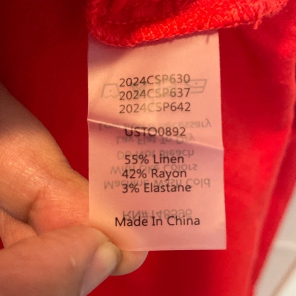 Universal Standard Elbe Stretch Linen Blend Shirt Red No Gap Button Down Bold - Picture 5 of 8